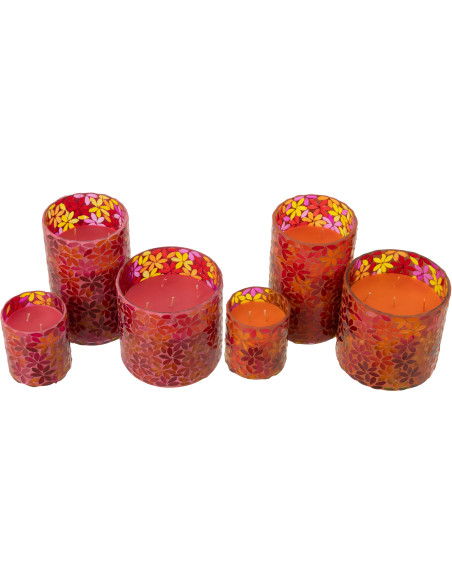 Lot de 2 Grandes Bougies parfumées extra longue durée Mélange floral Tender Rose 75 H Verre Rose Mosaïque Motif fleurs Cire Flor