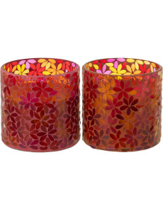 Lot de 2 Bougies parfumées longue durée Mélange floral Tender Rose 55 H Verre Rose Mosaïque Motif fleurs Cire Floressa 