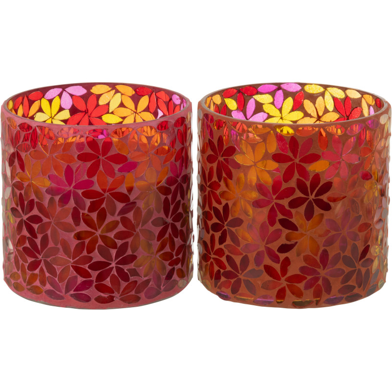 Lot de 2 Bougies parfumées longue durée Mélange floral Tender Rose 55 H Verre Rose Mosaïque Motif fleurs Cire Floressa 