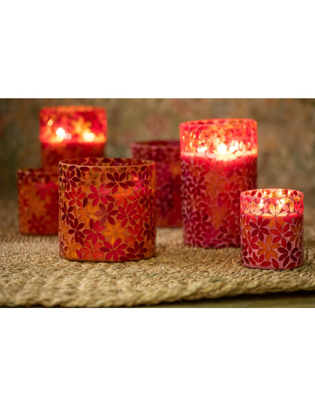 Lot de 2 Bougies parfumées longue durée Mélange floral Tender Rose 55 H Verre Rose Mosaïque Motif fleurs Cire Floressa 