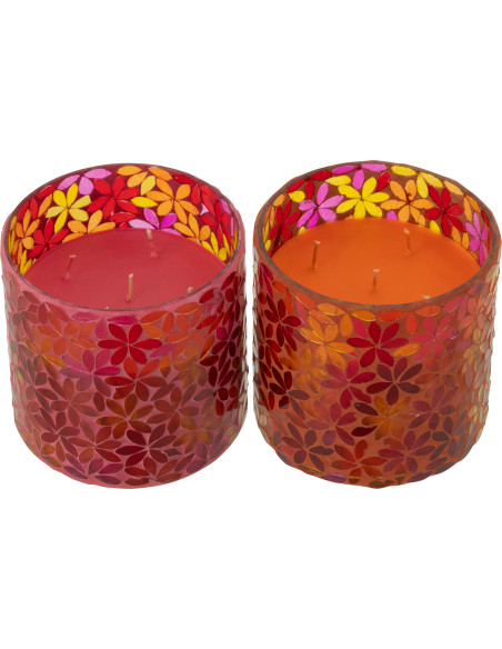 Lot de 2 Bougies parfumées longue durée Mélange floral Tender Rose 55 H Verre Rose Mosaïque Motif fleurs Cire Floressa 