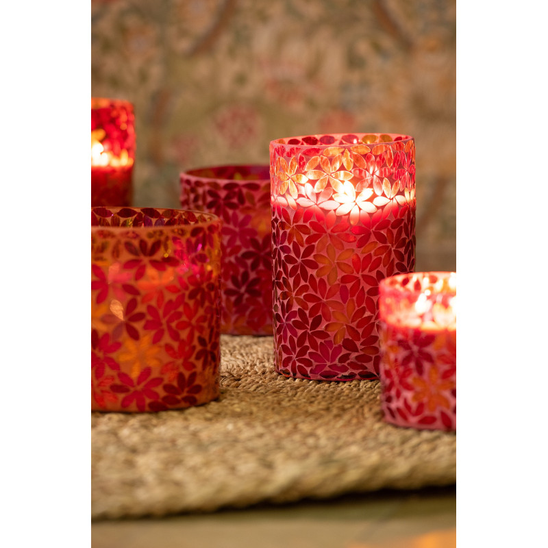 Lot de 2 Bougies parfumées longue durée Mélange floral Tender Rose 55 H Verre Rose Mosaïque Motif fleurs Cire Floressa 