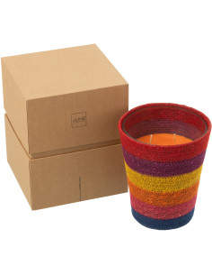 Grande Bougie ethnique chic Mélange boisé Woody Aurora 75 H Rotin Multicolore Tressé Verre Cire Flamia 