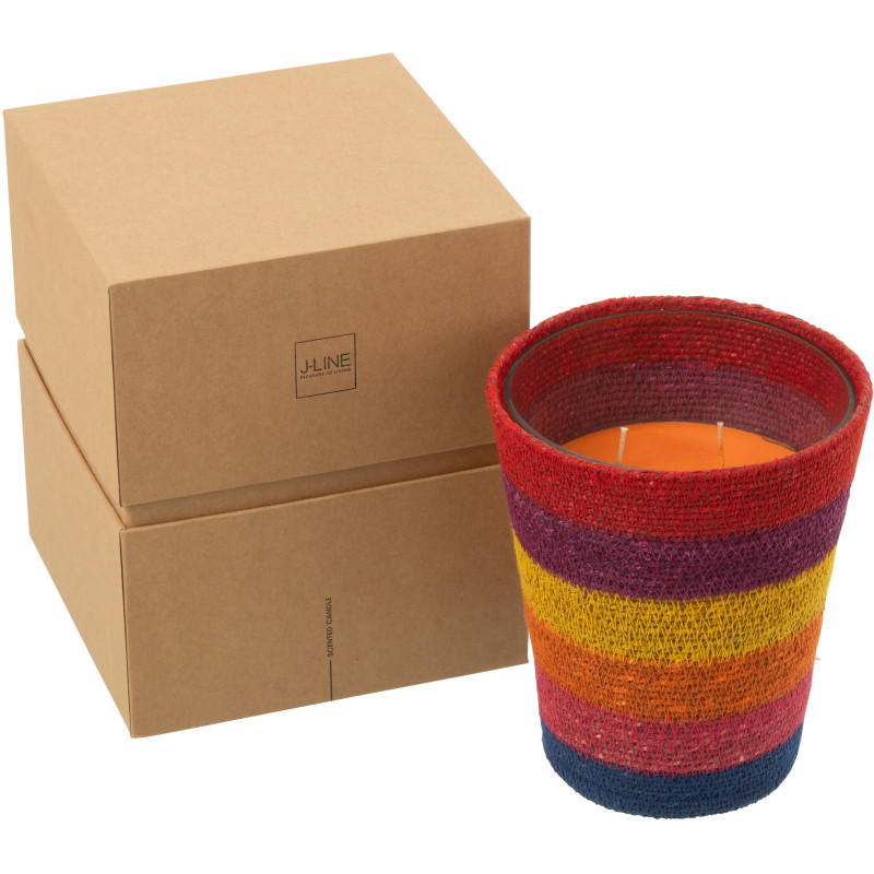 Grande Bougie ethnique chic Mélange boisé Woody Aurora 75 H Rotin Multicolore Tressé Verre Cire Flamia 