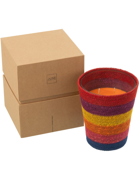 Grande Bougie ethnique chic Mélange boisé Woody Aurora 75 H Rotin Multicolore Tressé Verre Cire Flamia 