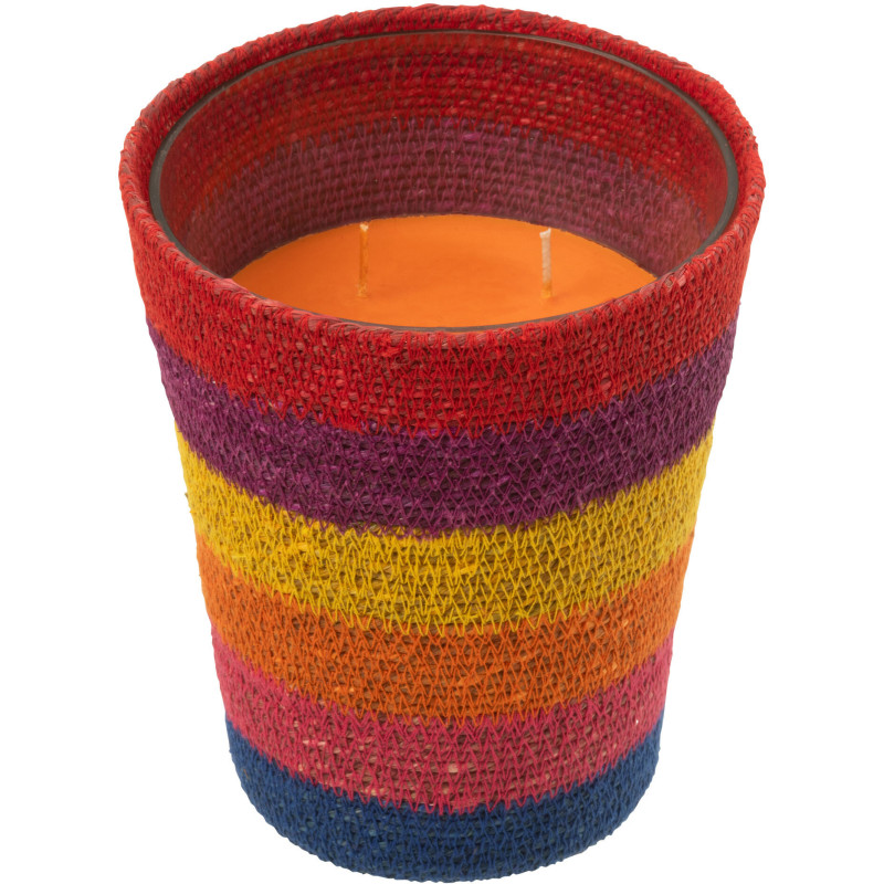 Grande Bougie ethnique chic Mélange boisé Woody Aurora 75 H Rotin Multicolore Tressé Verre Cire Flamia 