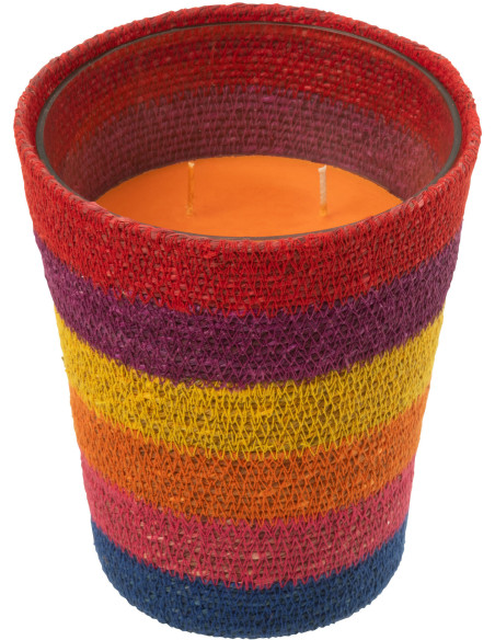 Grande Bougie ethnique chic Mélange boisé Woody Aurora 75 H Rotin Multicolore Tressé Verre Cire Flamia 