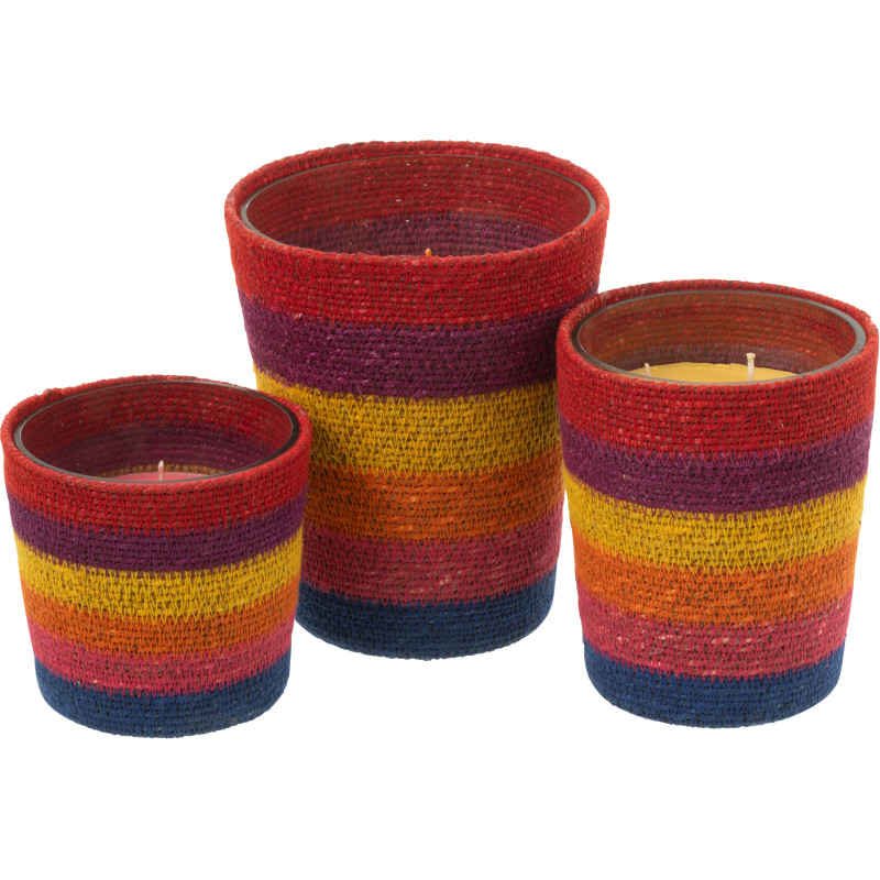 Grande Bougie ethnique chic Mélange boisé Woody Aurora 75 H Rotin Multicolore Tressé Verre Cire Flamia 