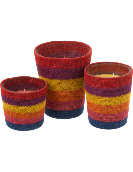 Grande Bougie ethnique chic Mélange boisé Woody Aurora 75 H Rotin Multicolore Tressé Verre Cire Flamia 