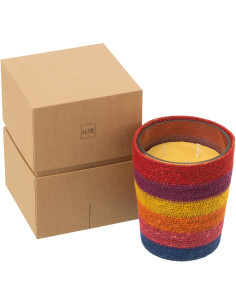 Bougie ethnique chic Mélange boisé Woody Aurora 55 H Rotin Multicolore Tressé Verre Cire Flamia 