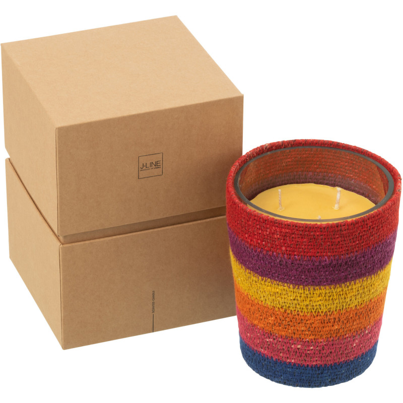 Bougie ethnique chic Mélange boisé Woody Aurora 55 H Rotin Multicolore Tressé Verre Cire Flamia 