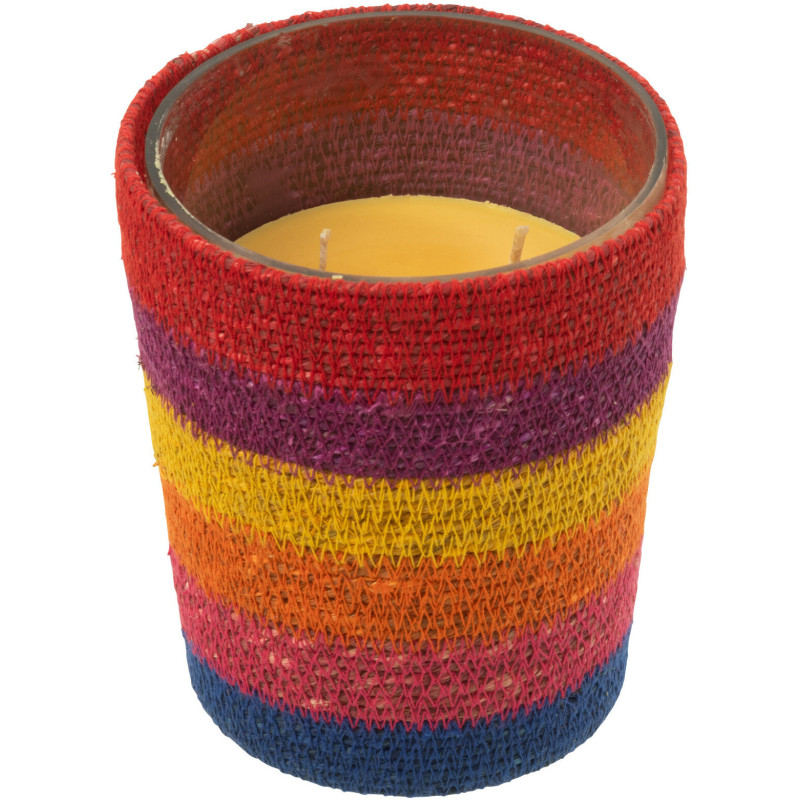 Bougie ethnique chic Mélange boisé Woody Aurora 55 H Rotin Multicolore Tressé Verre Cire Flamia 