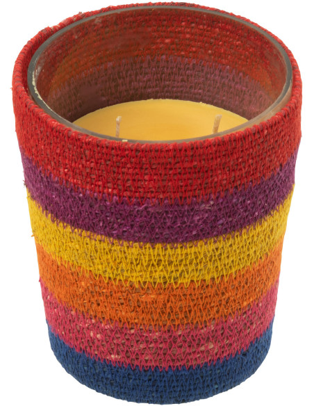 Bougie ethnique chic Mélange boisé Woody Aurora 55 H Rotin Multicolore Tressé Verre Cire Flamia 