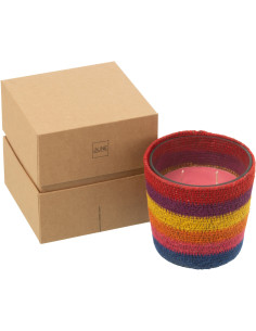 Bougie ethnique chic Mélange boisé Woody Aurora 45 H Rotin Multicolore Tressé Verre Cire Flamia 