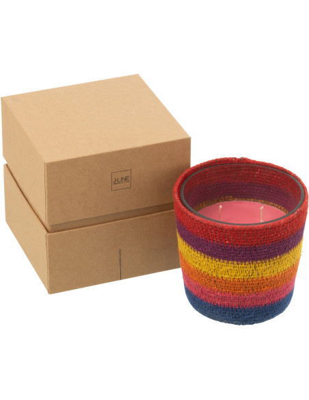 Bougie ethnique chic Mélange boisé Woody Aurora 45 H Rotin Multicolore Tressé Verre Cire Flamia 