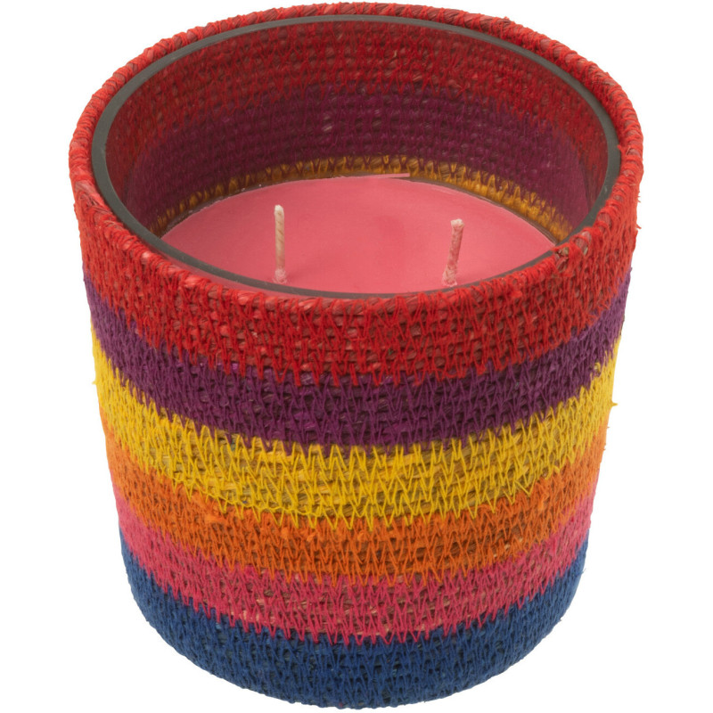 Bougie ethnique chic Mélange boisé Woody Aurora 45 H Rotin Multicolore Tressé Verre Cire Flamia 