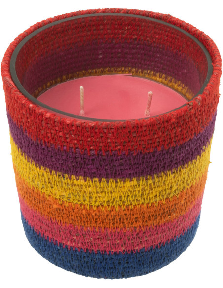 Bougie ethnique chic Mélange boisé Woody Aurora 45 H Rotin Multicolore Tressé Verre Cire Flamia 