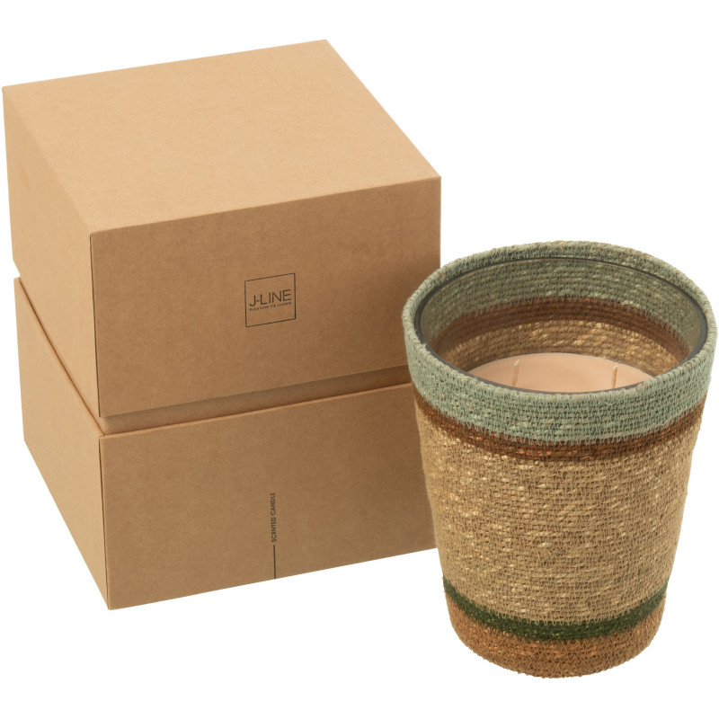 Grande Bougie ethnique chic Mélange boisé Herbla Serenity 75 H Rotin Naturel Tressé Verre Cire Flamia 