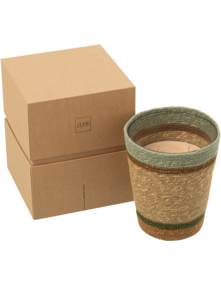 Grande Bougie ethnique chic Mélange boisé Herbla Serenity 75 H Rotin Naturel Tressé Verre Cire Flamia 