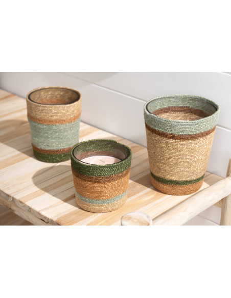 Grande Bougie ethnique chic Mélange boisé Herbla Serenity 75 H Rotin Naturel Tressé Verre Cire Flamia 