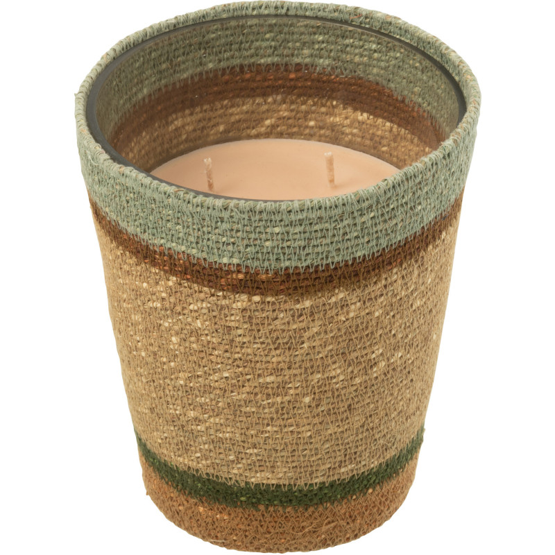 Grande Bougie ethnique chic Mélange boisé Herbla Serenity 75 H Rotin Naturel Tressé Verre Cire Flamia 