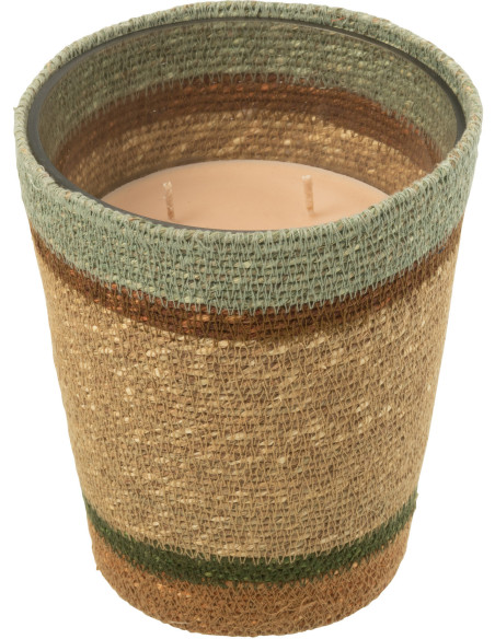 Grande Bougie ethnique chic Mélange boisé Herbla Serenity 75 H Rotin Naturel Tressé Verre Cire Flamia 