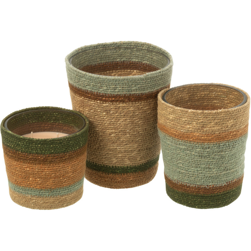 Grande Bougie ethnique chic Mélange boisé Herbla Serenity 75 H Rotin Naturel Tressé Verre Cire Flamia 