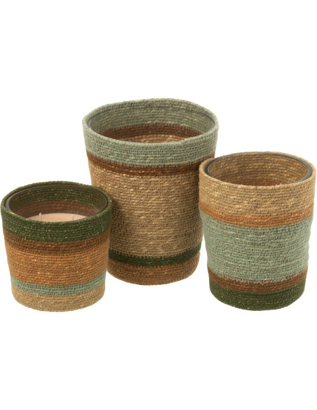 Grande Bougie ethnique chic Mélange boisé Herbla Serenity 75 H Rotin Naturel Tressé Verre Cire Flamia 