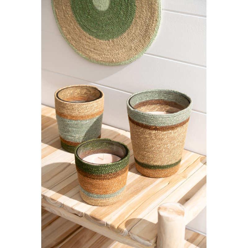 Grande Bougie ethnique chic Mélange boisé Herbla Serenity 75 H Rotin Naturel Tressé Verre Cire Flamia 