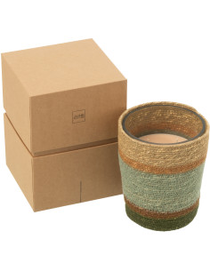 Bougie ethnique chic Mélange boisé Herbla Serenity 55 H Rotin Naturel Tressé Verre Cire Flamia 