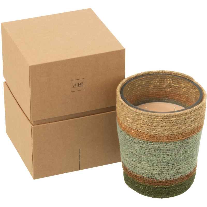 Bougie ethnique chic Mélange boisé Herbla Serenity 55 H Rotin Naturel Tressé Verre Cire Flamia 