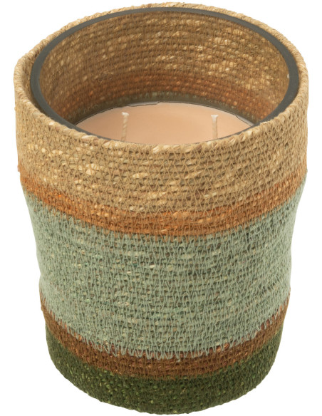 Bougie ethnique chic Mélange boisé Herbla Serenity 55 H Rotin Naturel Tressé Verre Cire Flamia 