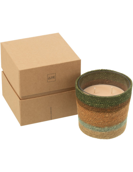 Bougie ethnique chic Mélange boisé Herbla Serenity 45 H Rotin Naturel Tressé Verre Cire Flamia 