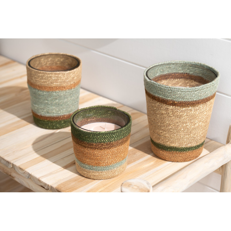 Bougie ethnique chic Mélange boisé Herbla Serenity 45 H Rotin Naturel Tressé Verre Cire Flamia 