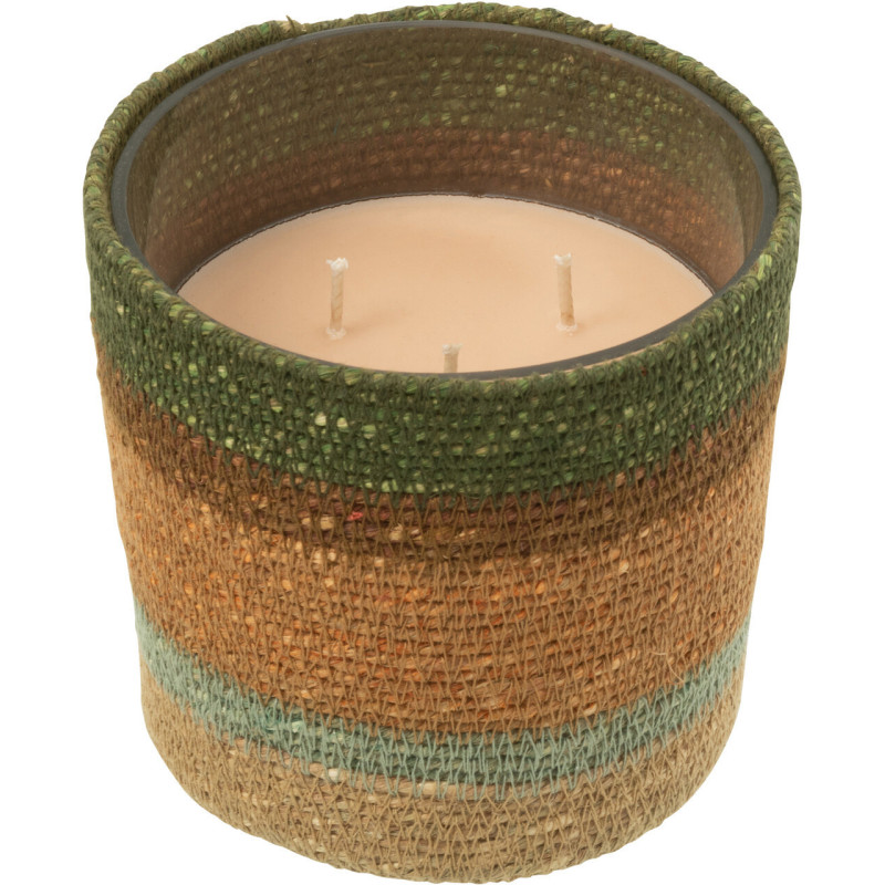 Bougie ethnique chic Mélange boisé Herbla Serenity 45 H Rotin Naturel Tressé Verre Cire Flamia 