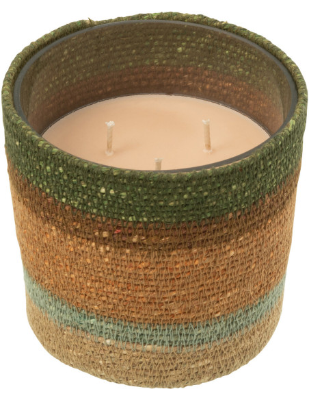 Bougie ethnique chic Mélange boisé Herbla Serenity 45 H Rotin Naturel Tressé Verre Cire Flamia 