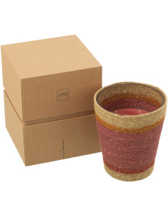 Grande Bougie ethnique chic Mélange floral Tender Rose 75 H Rotin Rouge bordeaux Tressé Verre Cire Flamia 