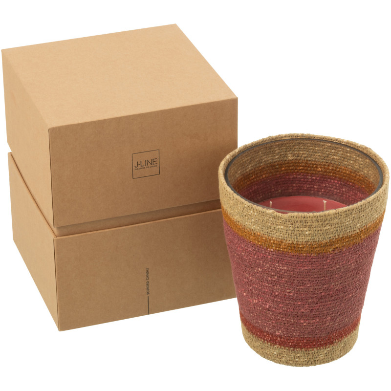 Grande Bougie ethnique chic Mélange floral Tender Rose 75 H Rotin Rouge bordeaux Tressé Verre Cire Flamia 