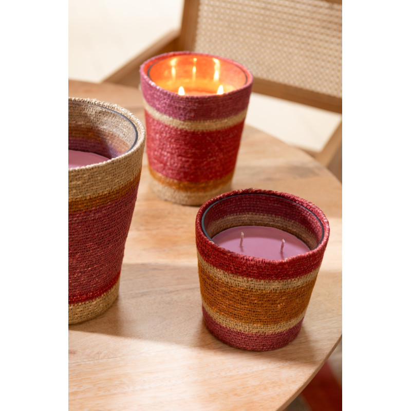 Grande Bougie ethnique chic Mélange floral Tender Rose 75 H Rotin Rouge bordeaux Tressé Verre Cire Flamia 