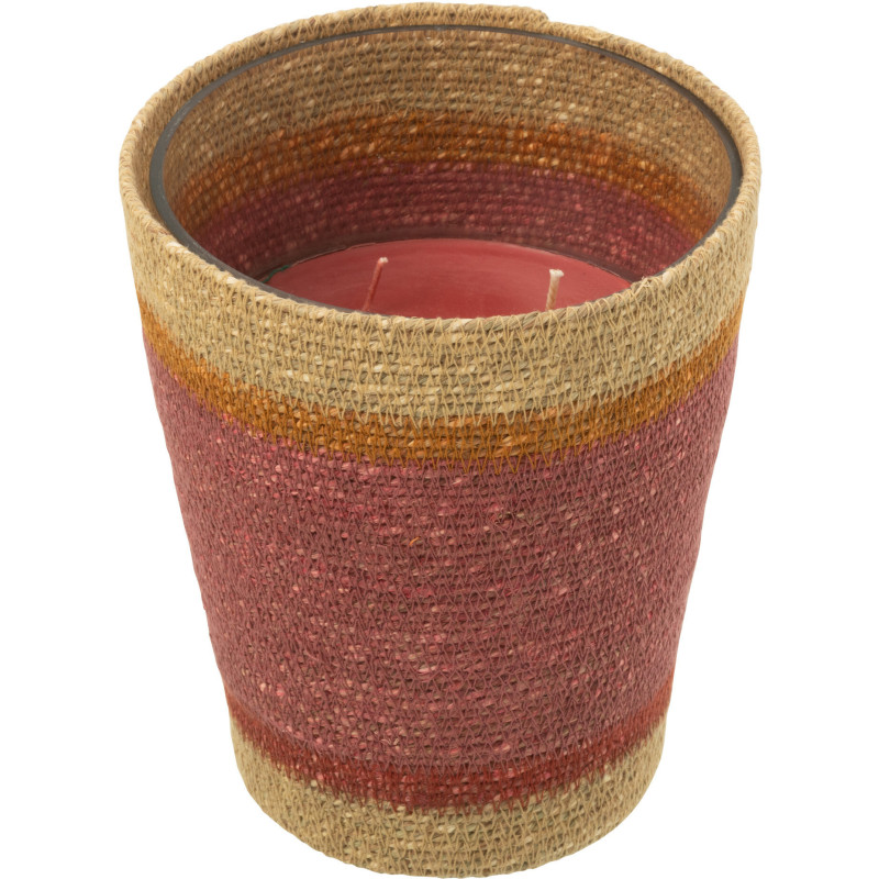 Grande Bougie ethnique chic Mélange floral Tender Rose 75 H Rotin Rouge bordeaux Tressé Verre Cire Flamia 