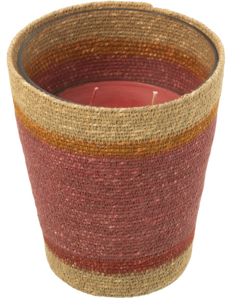 Grande Bougie ethnique chic Mélange floral Tender Rose 75 H Rotin Rouge bordeaux Tressé Verre Cire Flamia 