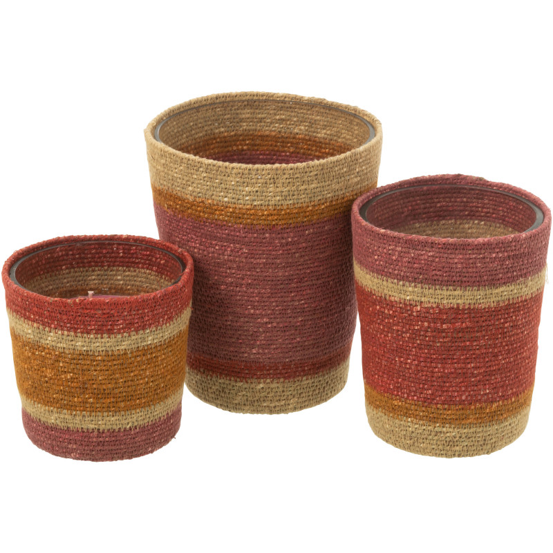 Grande Bougie ethnique chic Mélange floral Tender Rose 75 H Rotin Rouge bordeaux Tressé Verre Cire Flamia 