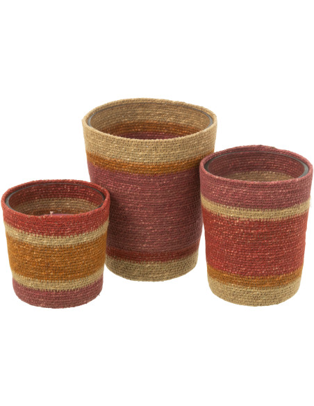 Grande Bougie ethnique chic Mélange floral Tender Rose 75 H Rotin Rouge bordeaux Tressé Verre Cire Flamia 