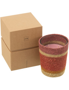 Bougie ethnique chic Mélange floral Tender Rose 55 H Rotin Rouge bordeaux Tressé Verre Cire Flamia 