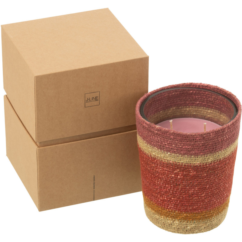 Bougie ethnique chic Mélange floral Tender Rose 55 H Rotin Rouge bordeaux Tressé Verre Cire Flamia 