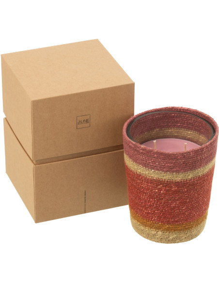 Bougie ethnique chic Mélange floral Tender Rose 55 H Rotin Rouge bordeaux Tressé Verre Cire Flamia 