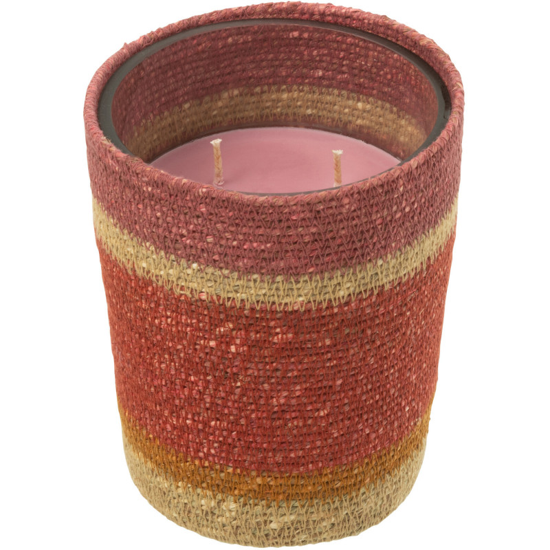 Bougie ethnique chic Mélange floral Tender Rose 55 H Rotin Rouge bordeaux Tressé Verre Cire Flamia 