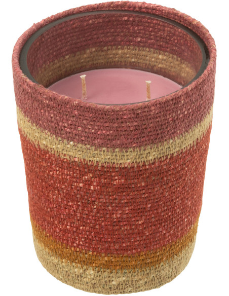 Bougie ethnique chic Mélange floral Tender Rose 55 H Rotin Rouge bordeaux Tressé Verre Cire Flamia 