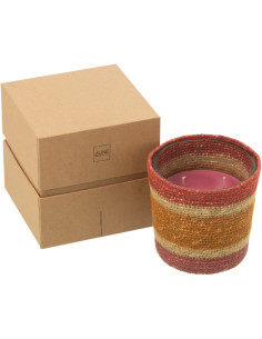 Bougie ethnique chic Mélange floral Tender Rose 45 H Rotin Rouge bordeaux Tressé Verre Cire Flamia 