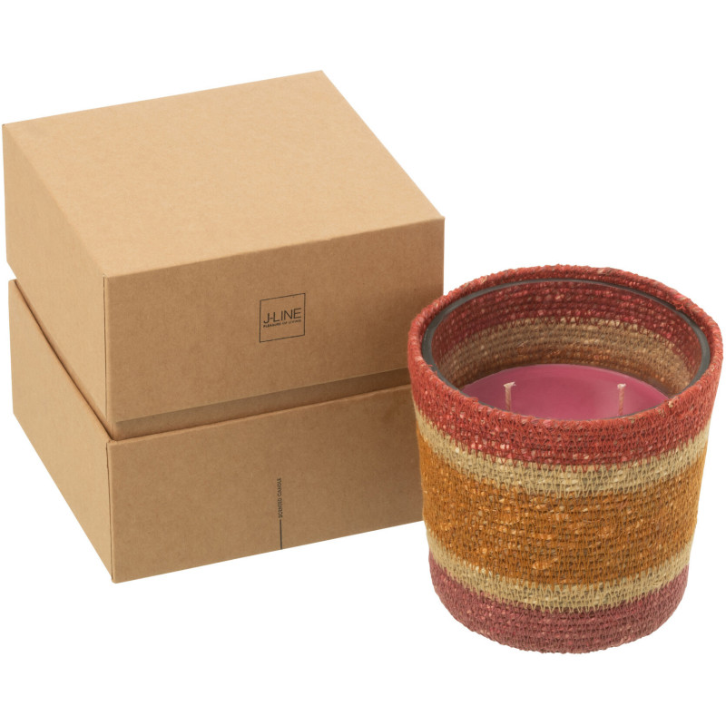 Bougie ethnique chic Mélange floral Tender Rose 45 H Rotin Rouge bordeaux Tressé Verre Cire Flamia 